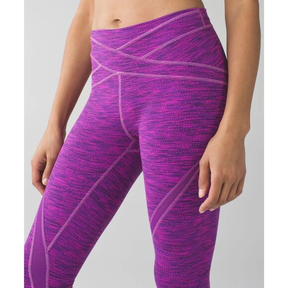 LULULEMON 2015 Free Flow Crop 4 Diamond Jacquard Space Dye Violet Raspberry B68 - Picture 1 of 6